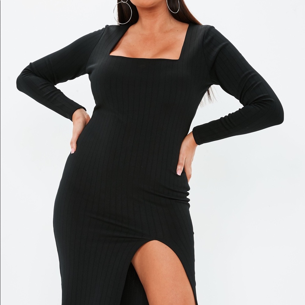 Black square neck midi dress